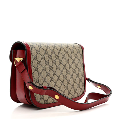 Gucci GG Supreme Monogram Azalea Calfskin Horsebit 1955 Shoulder Bag Beige Ebony New Cherry Red 3 of 12