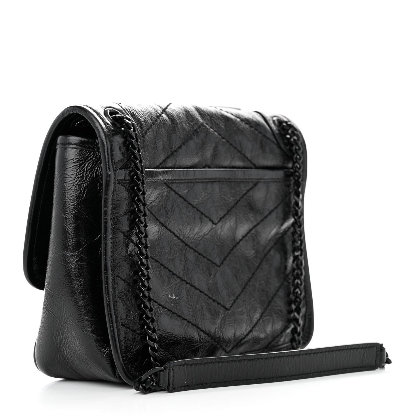 Crinkled Calfskin Matelasse Monogram Baby Niki Chain Satchel Black