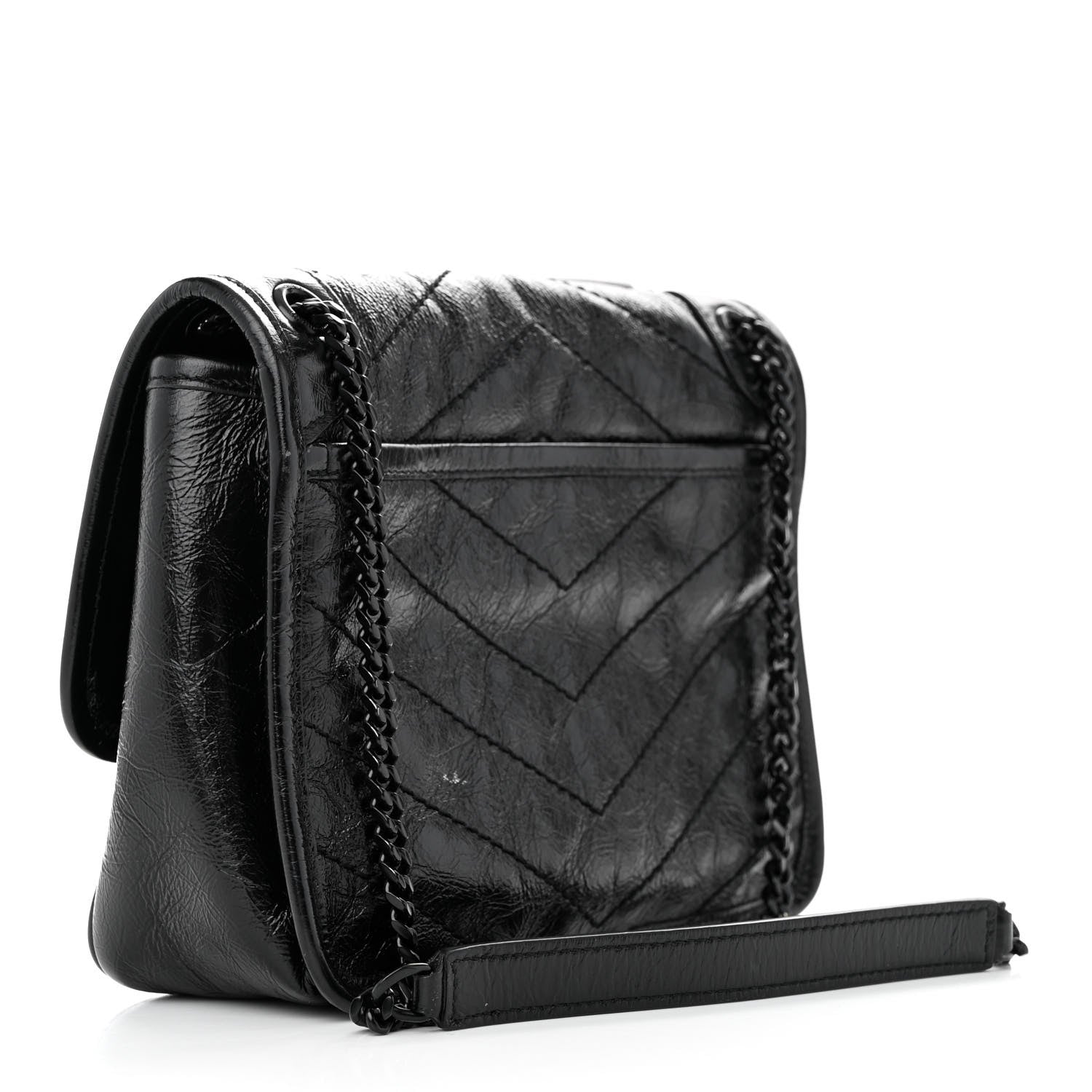 Saint Laurent Crinkled Calfskin Matelasse Monogram Baby Niki Chain Satchel Black 3 of 11