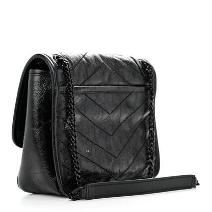 Saint Laurent Crinkled Calfskin Matelasse Monogram Baby Niki Chain Satchel Black 3 of 11