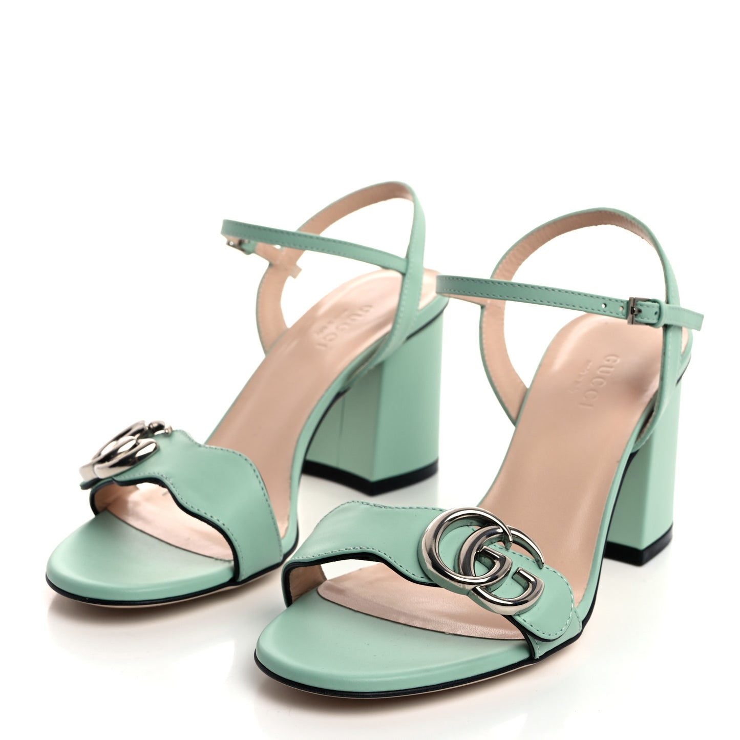 Lifford Calfskin GG Marmont Ankle Wrap 75mm Sandals 35 Water Green