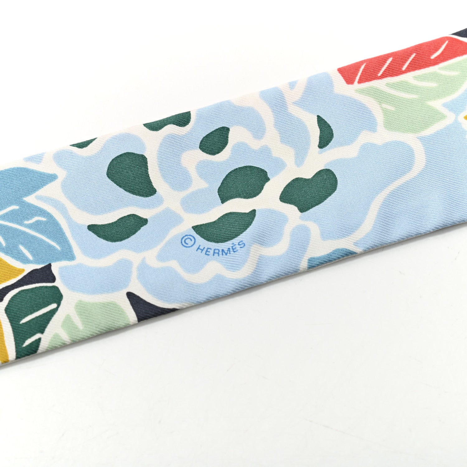 Hermes Silk Bingata Twilly Bleu Ciel Vert Rose 2 of 4