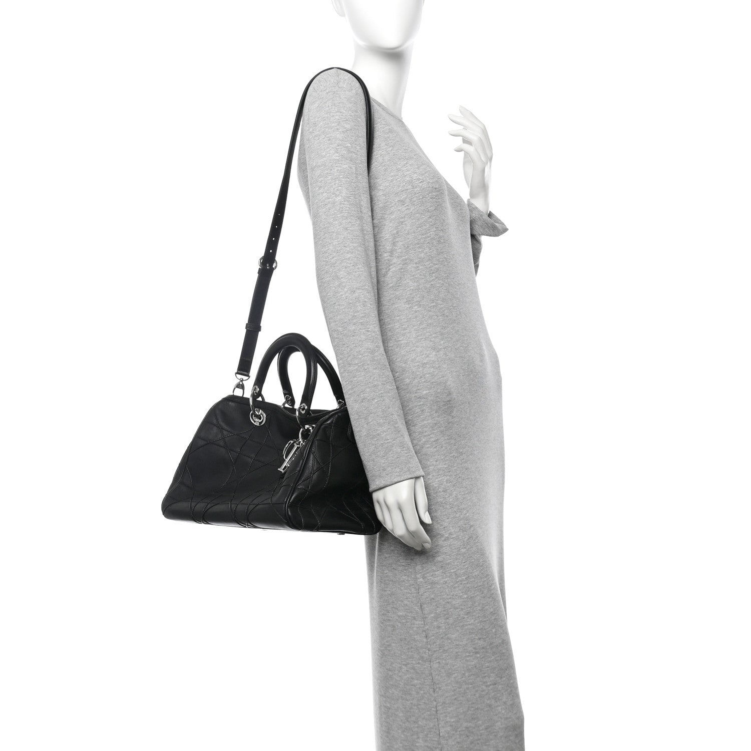 Christian Dior Lambskin Cannage Granville Polochon Black 2 of 10