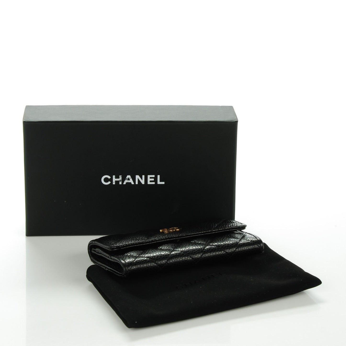 Caviar Quilted Flap Card Holder Black