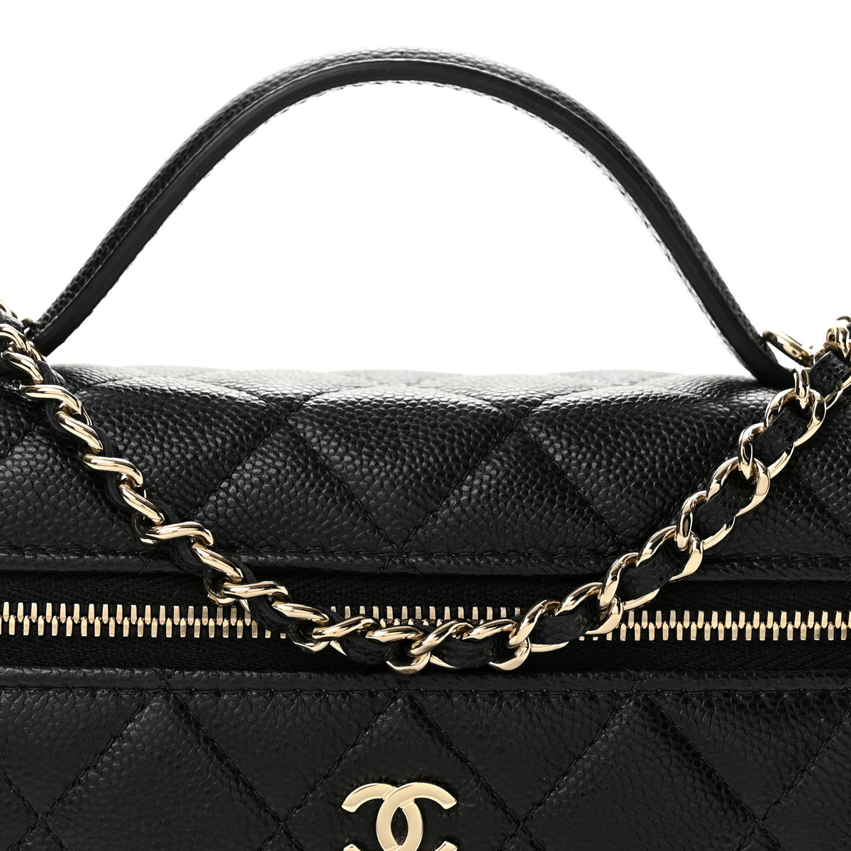 Caviar Quilted Top Handle Slim Vanity With Chain Black