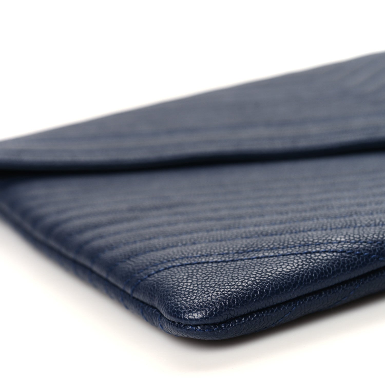 Chanel Caviar Chevron Quilted Large Statement Pouch Navy 9 of 10