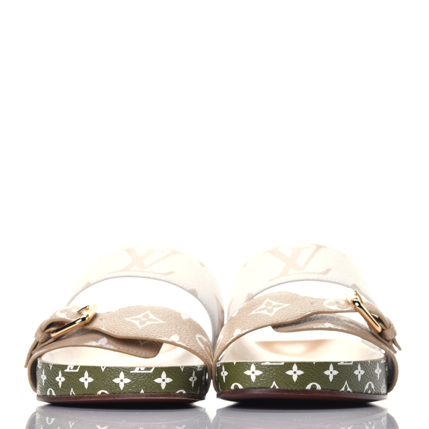 Monogram Giant Bom Dia Flat Mule Sandals 38 White Moka