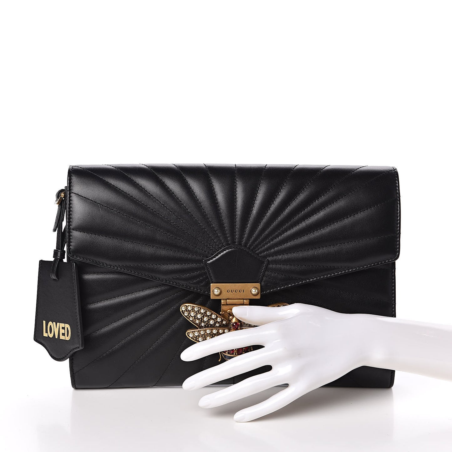 Calfskin Trapuntata Queen Margaret Clutch Black