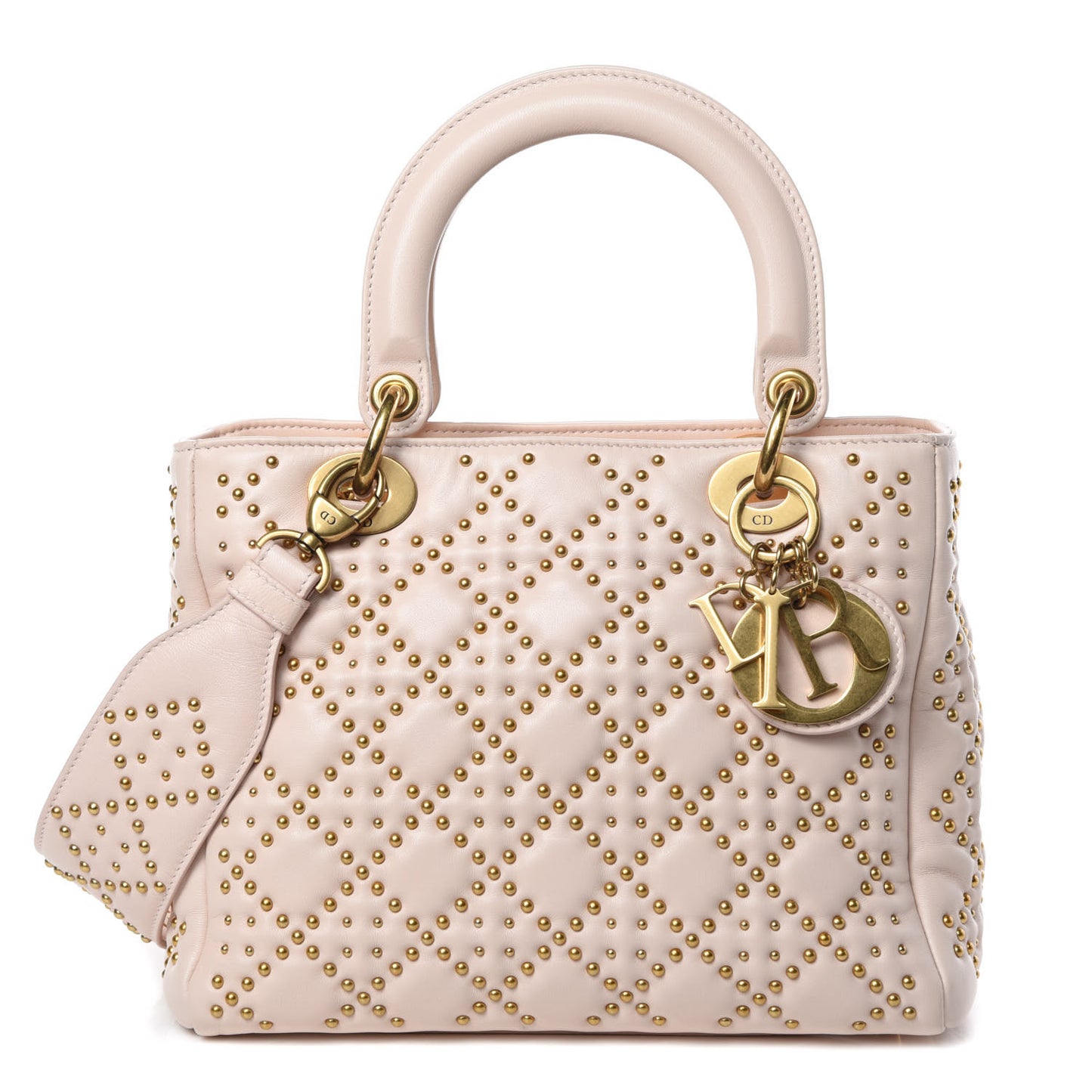Calfskin Cannage Studded Medium Supple Lady Dior Light Pink