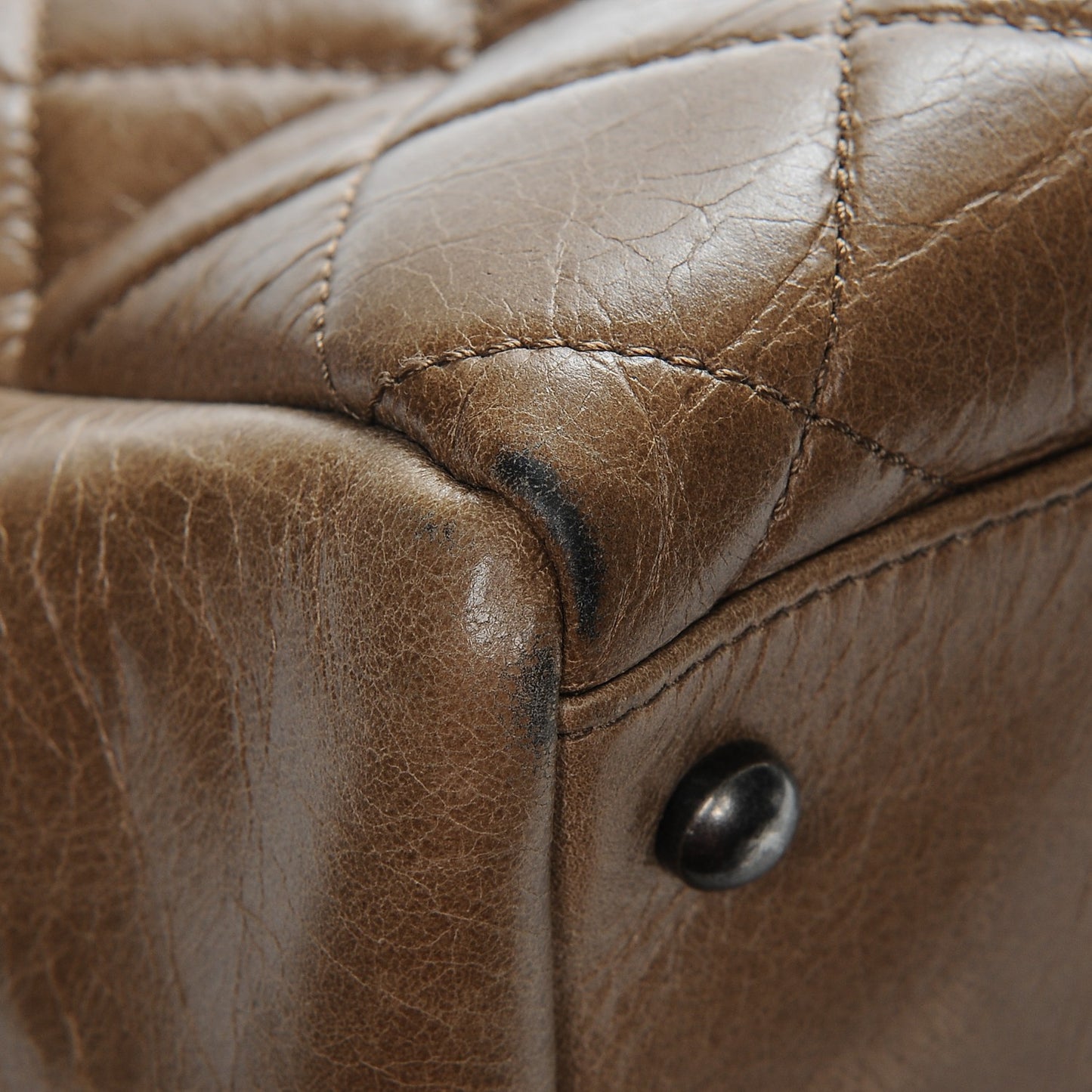 Glazed Calfskin Quilted Large Front Flap Tote Dark Beige