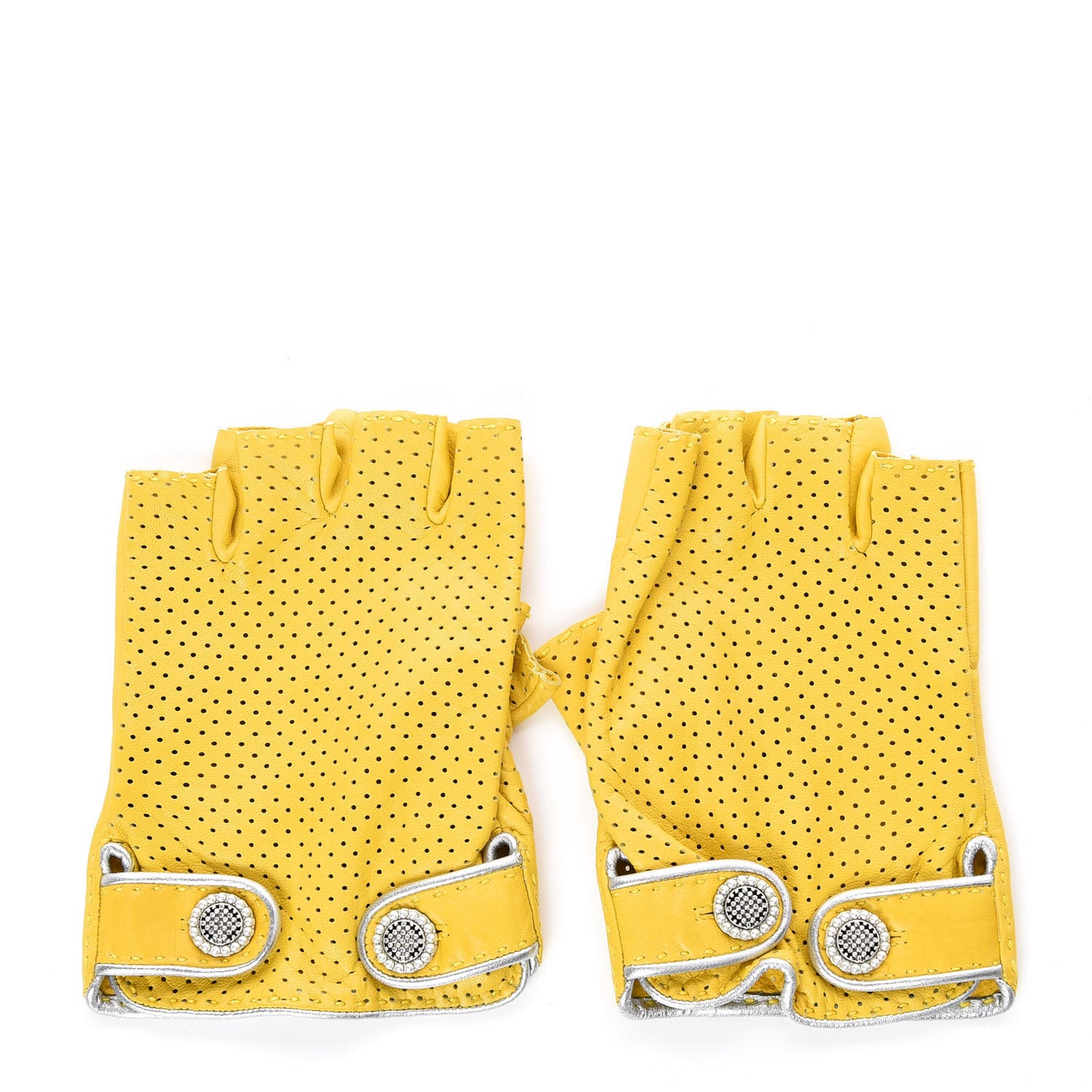 Lambskin Perforated Fingerless Gloves 8 Yellow