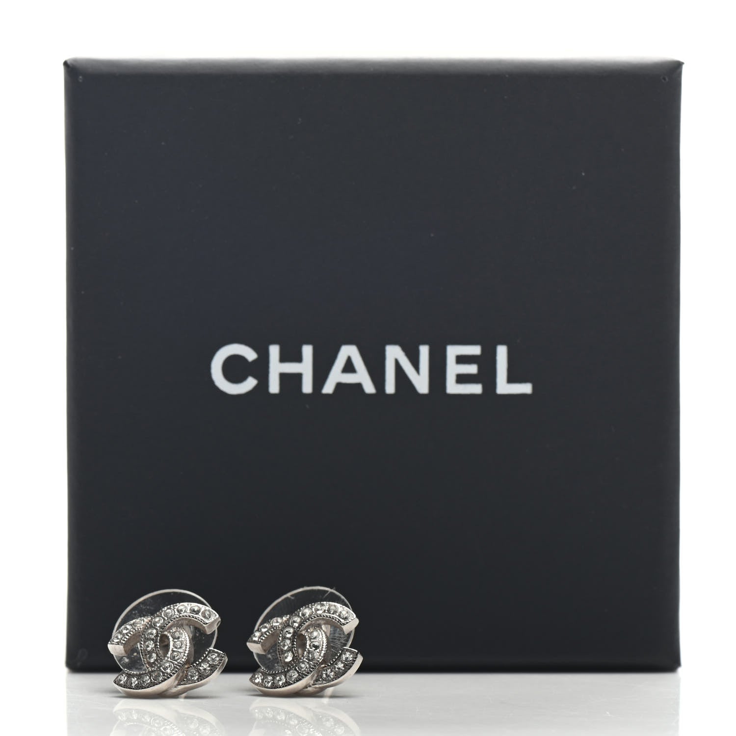 Chanel Crystal Mini Timeless CC Earrings Silver 5 of 5