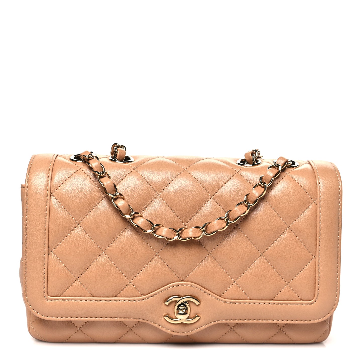 Lambskin Quilted Small Flap Bag Dark Beige