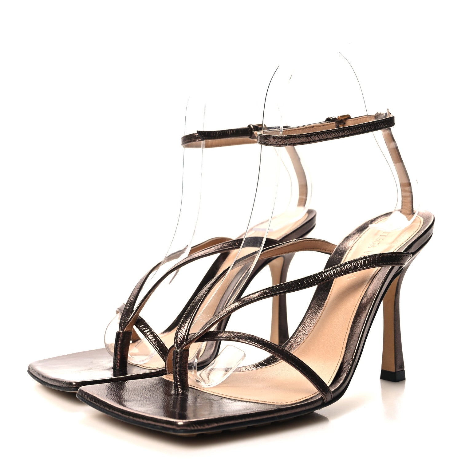 Bottega Veneta Metallic Lambskin Stretch Multi Strap 90mm Sandals 36.5 Fondant 3 of 9