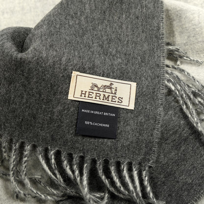 Hermes Cashmere Recto Verso Muffler Gris Clair Chiné Flanelle 4 of 4