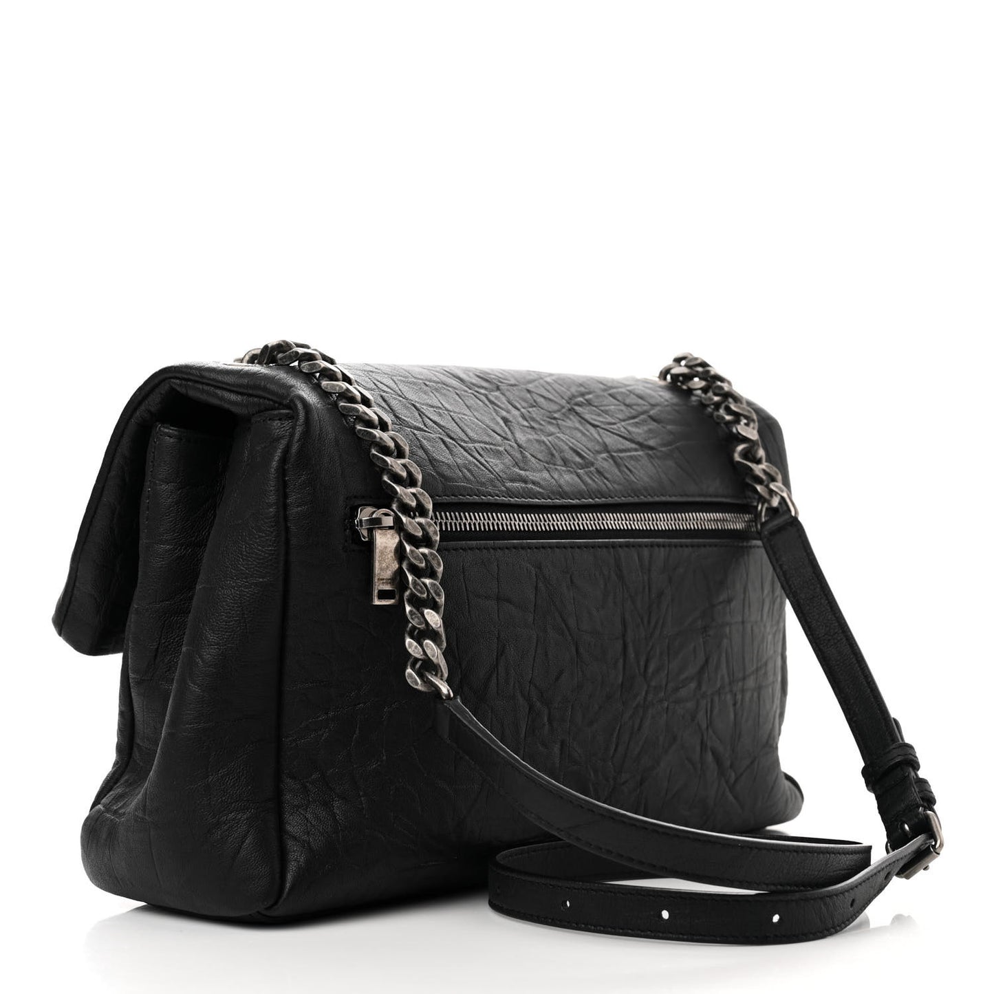 Calfskin Crocodile Embossed Medium West Hollywood Monogram Fold-Over Black