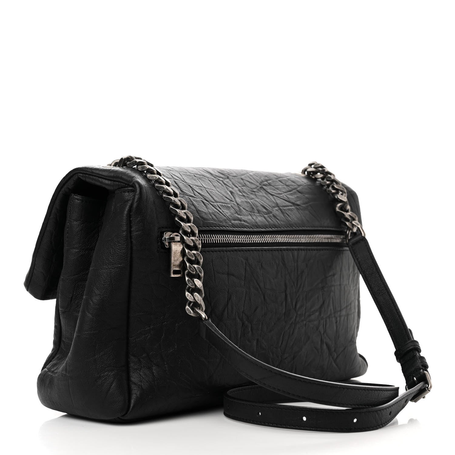 Saint Laurent Calfskin Crocodile Embossed Medium West Hollywood Monogram Fold-Over Black 3 of 11