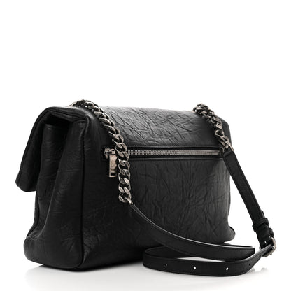Saint Laurent Calfskin Crocodile Embossed Medium West Hollywood Monogram Fold-Over Black 3 of 11