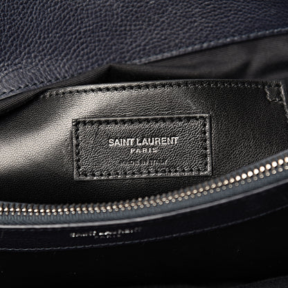 Saint Laurent Calfskin Mixed Matelasse Triquilt Large Monogram Envelope Satchel Deep Marine 8 of 25