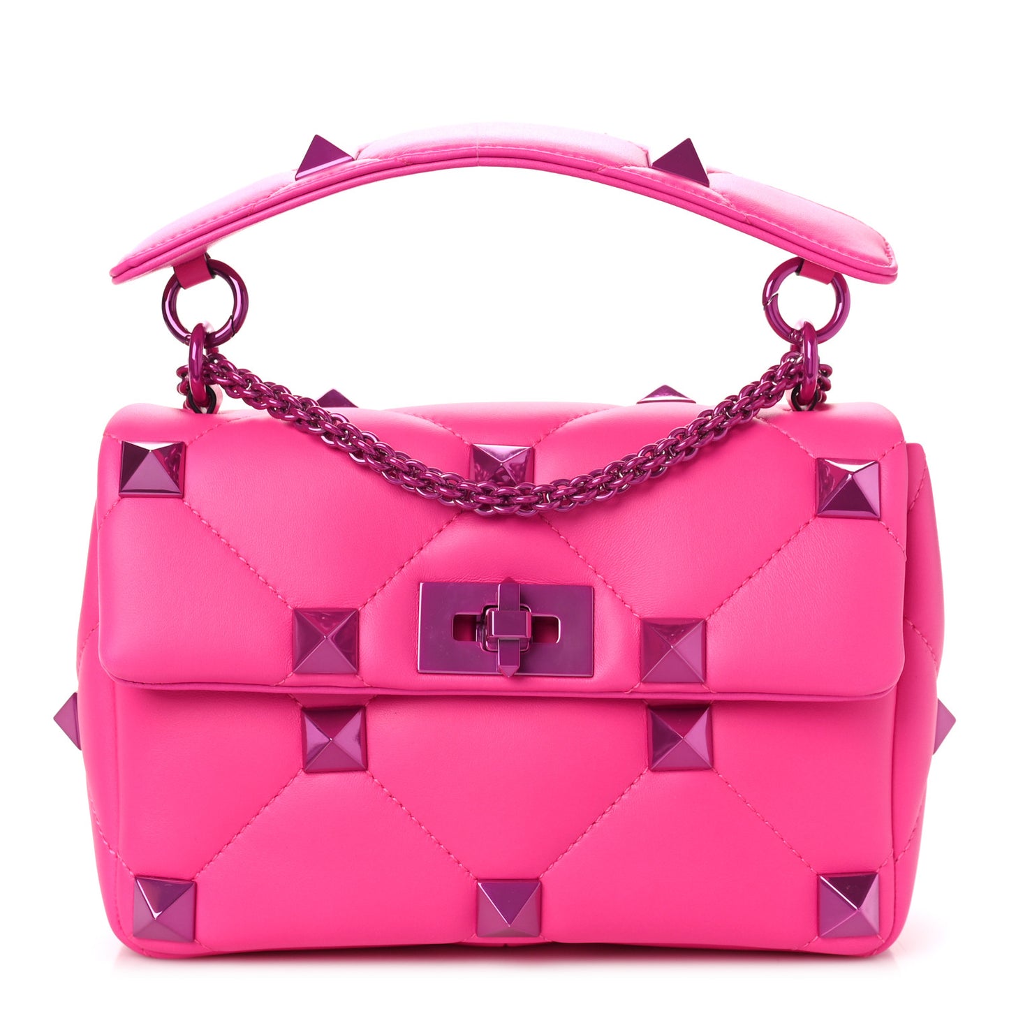Nappa Lacquer Monochrome Medium Roman Stud Shoulder Bag Pink PP