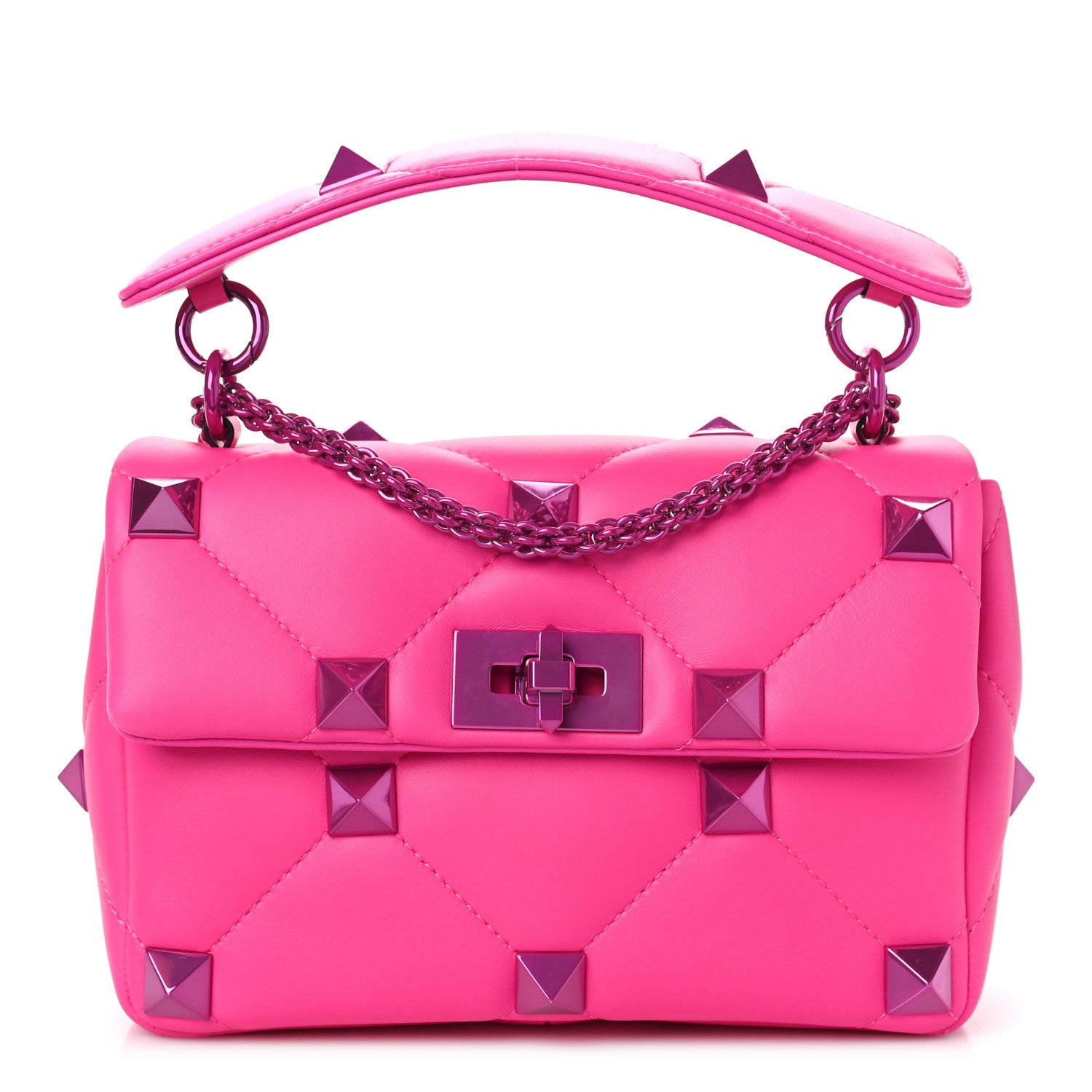 Valentino Garavani Nappa Lacquer Monochrome Medium Roman Stud Shoulder Bag Pink PP 1 of 8