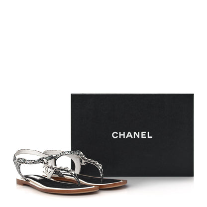 Chanel Goatskin Velvet Fantasy CC Chain Thong Sandals 38.5 Silver Ivory 9 of 9