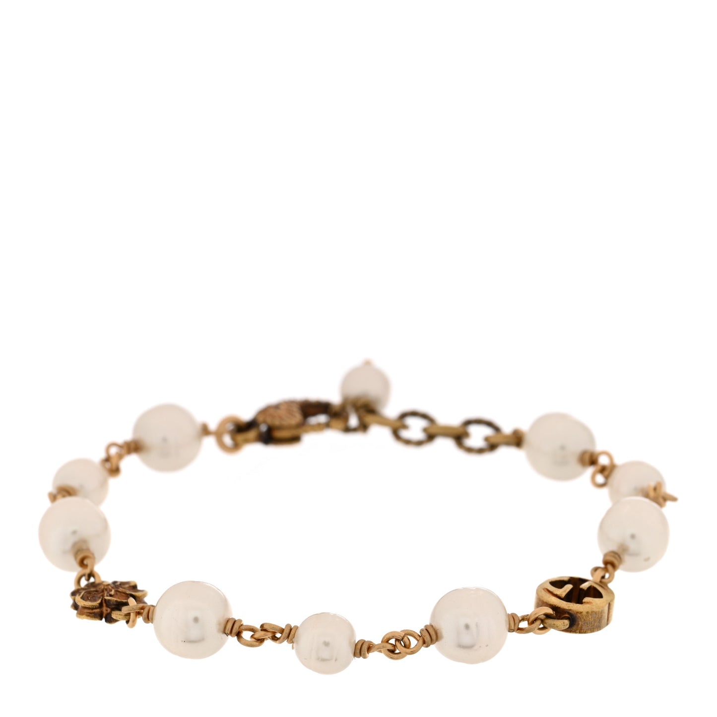 Interlocking G Flower Pearl Bracelet Gold