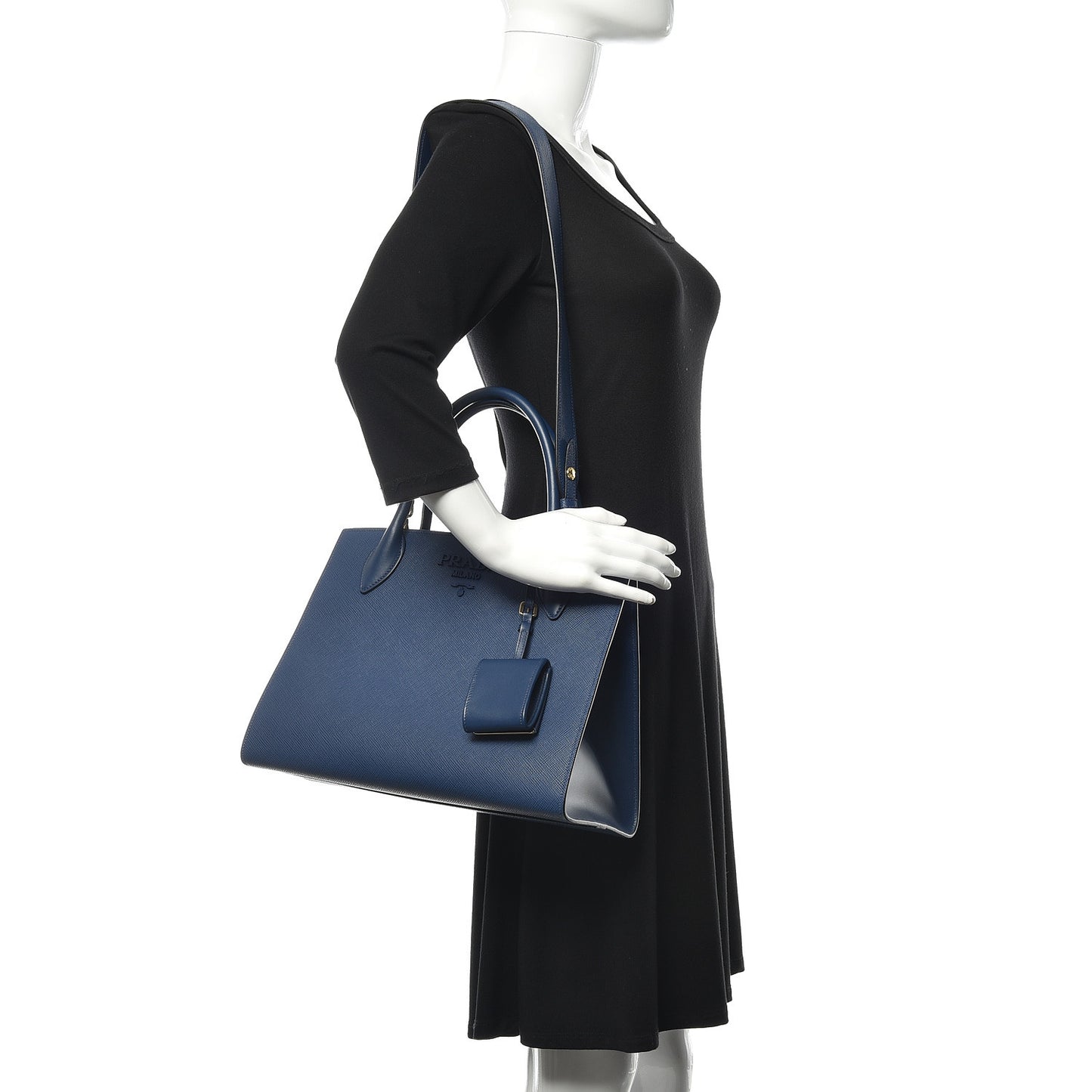 Saffiano Cuir Calfskin Medium Monochrome Top Handle Tote Bluette