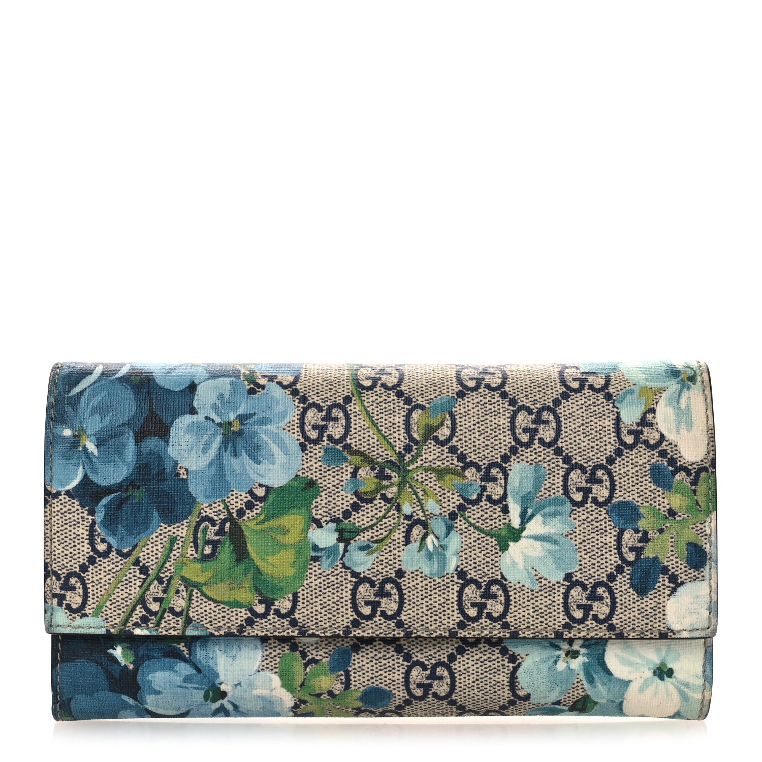 Gucci GG Supreme Monogram Blooms Continental Wallet Blue 1 of 9