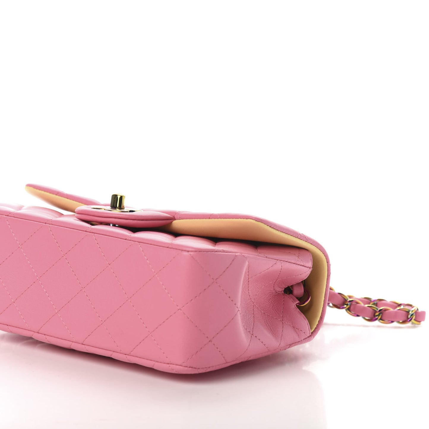 Lambskin Quilted Mini Rectangular Flap Pink Yellow