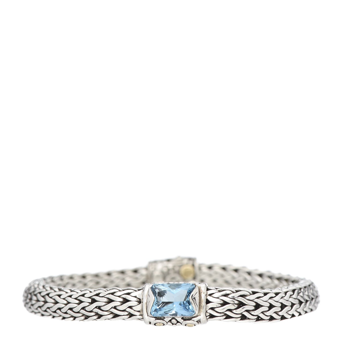 Sterling Silver 18K Yellow Gold Blue Topaz 6.5mm Classic Chain Baby Bracelet