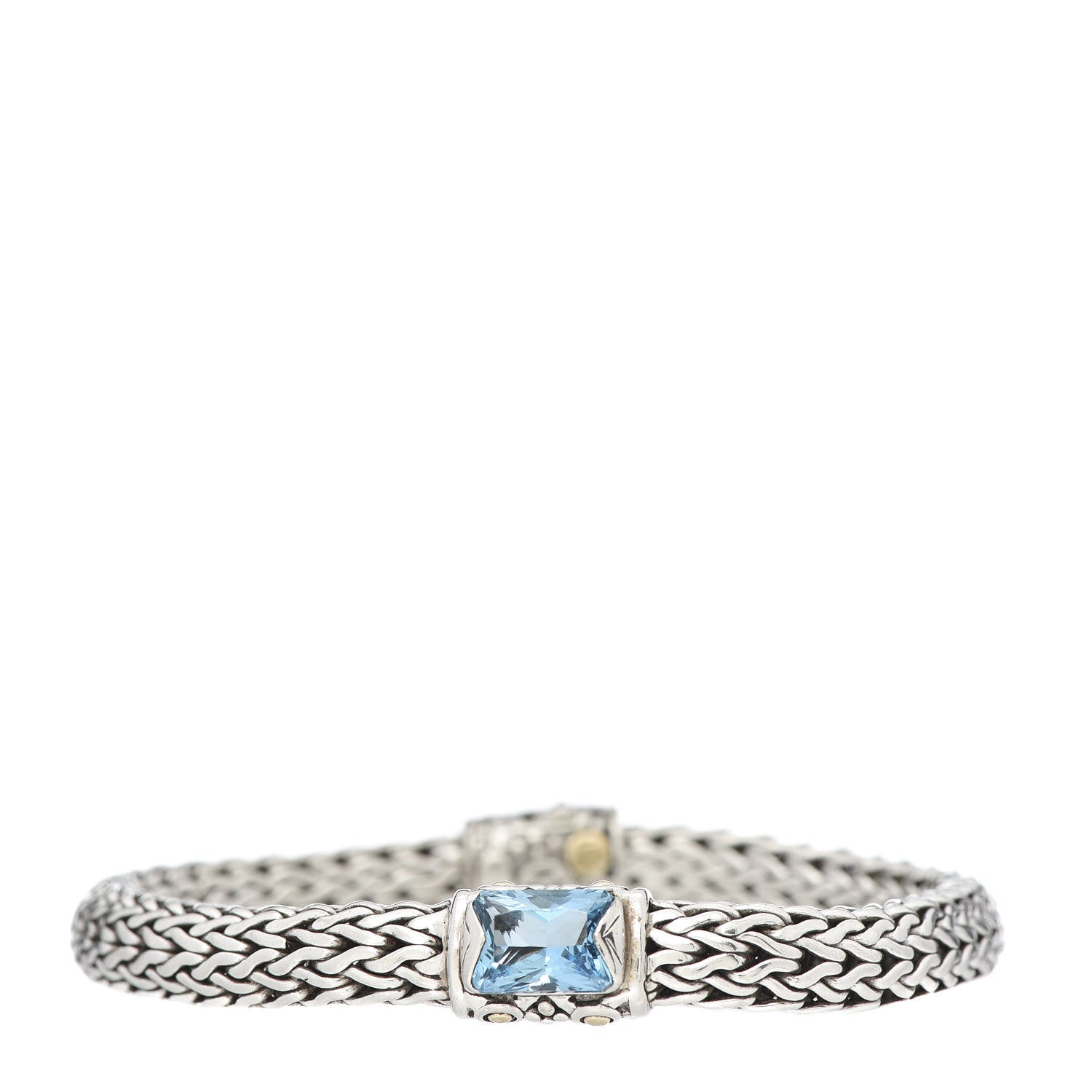 John Hardy Sterling Silver 18K Yellow Gold Blue Topaz 6.5mm Classic Chain Baby Bracelet 1 of 4
