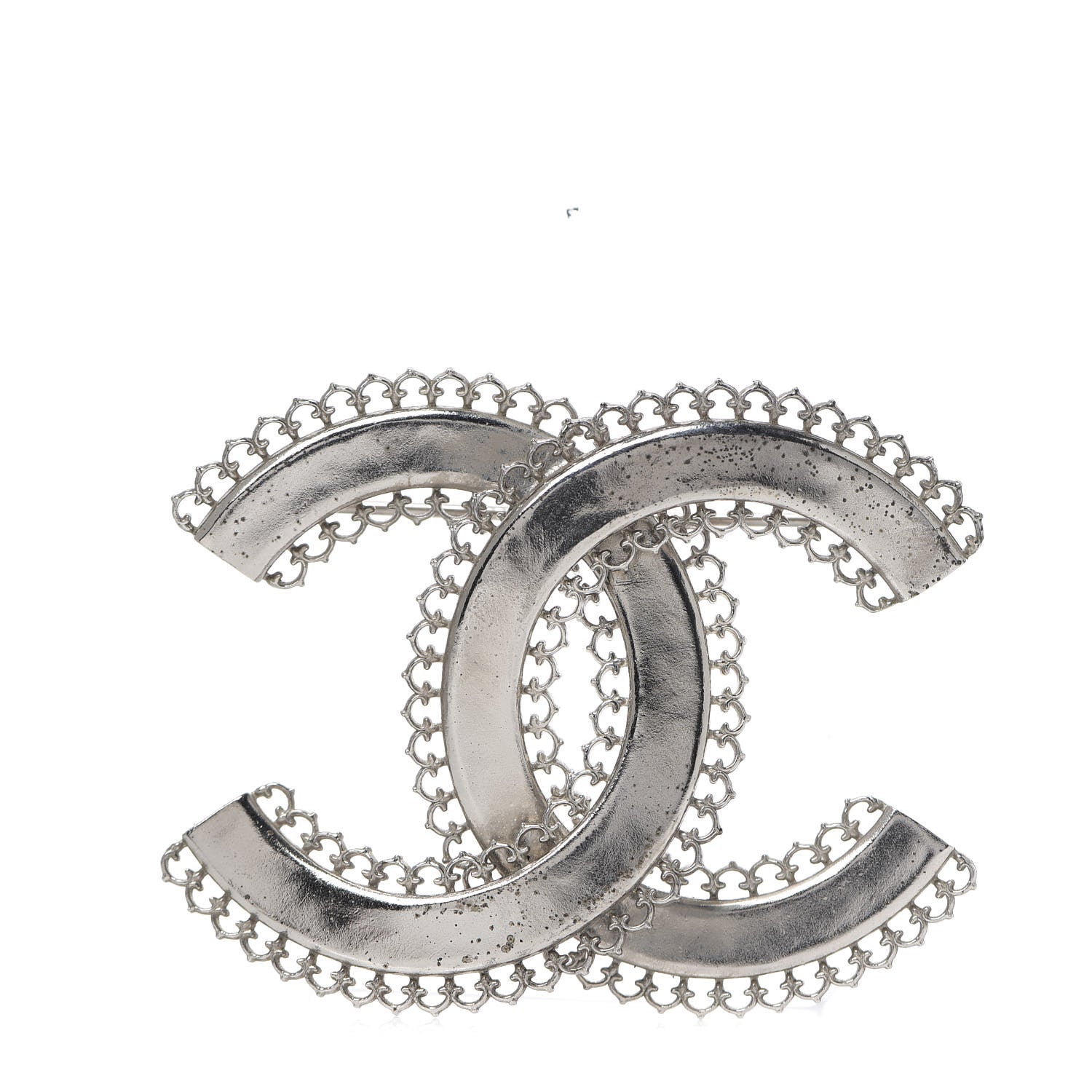 Chanel Large Scalloped CC Brooch Silver 1 of 3