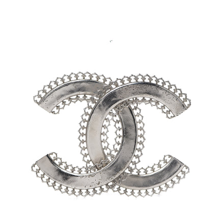 Chanel Large Scalloped CC Brooch Silver 1 of 3