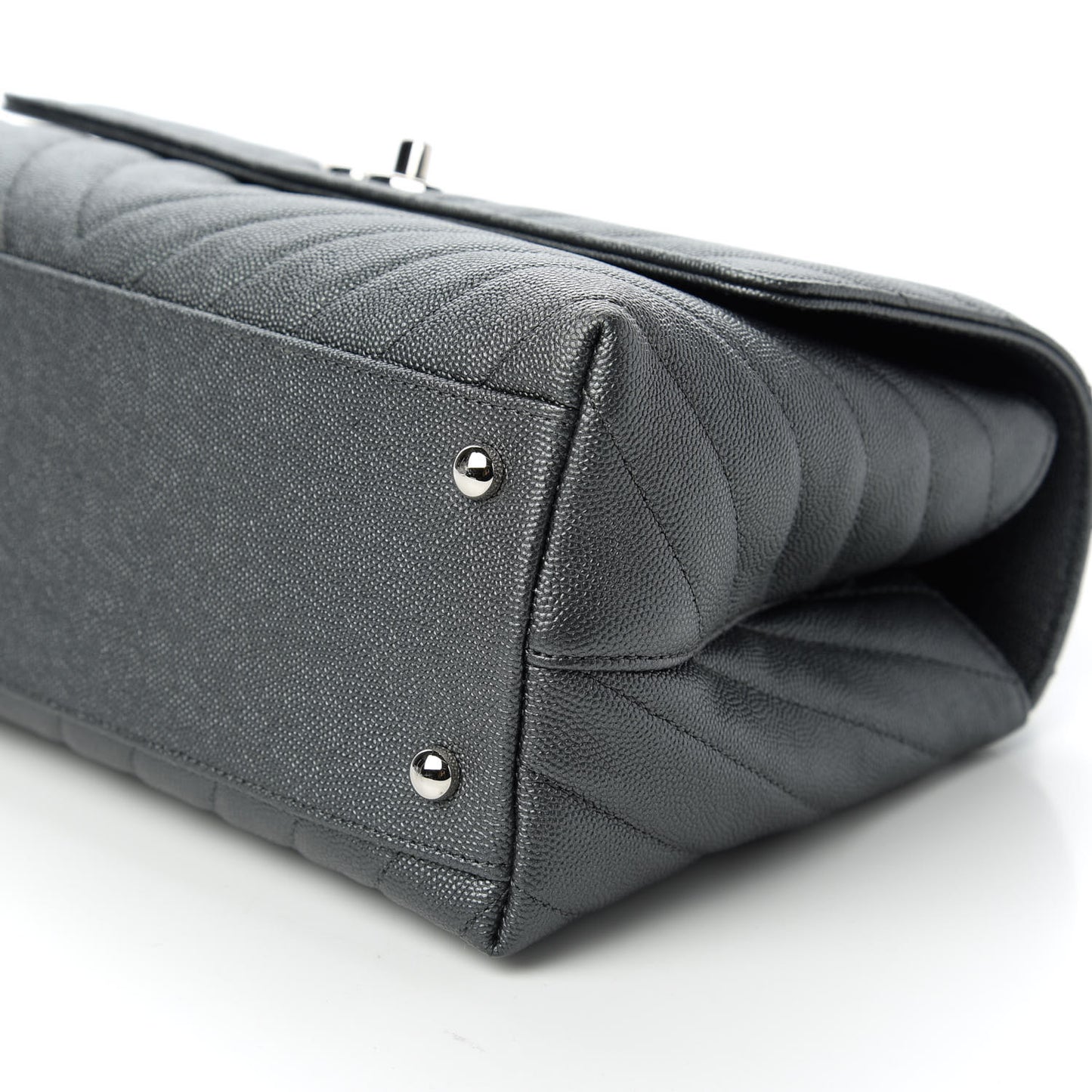 Iridescent Caviar Chevron Quilted Small Coco Handle Flap Black
