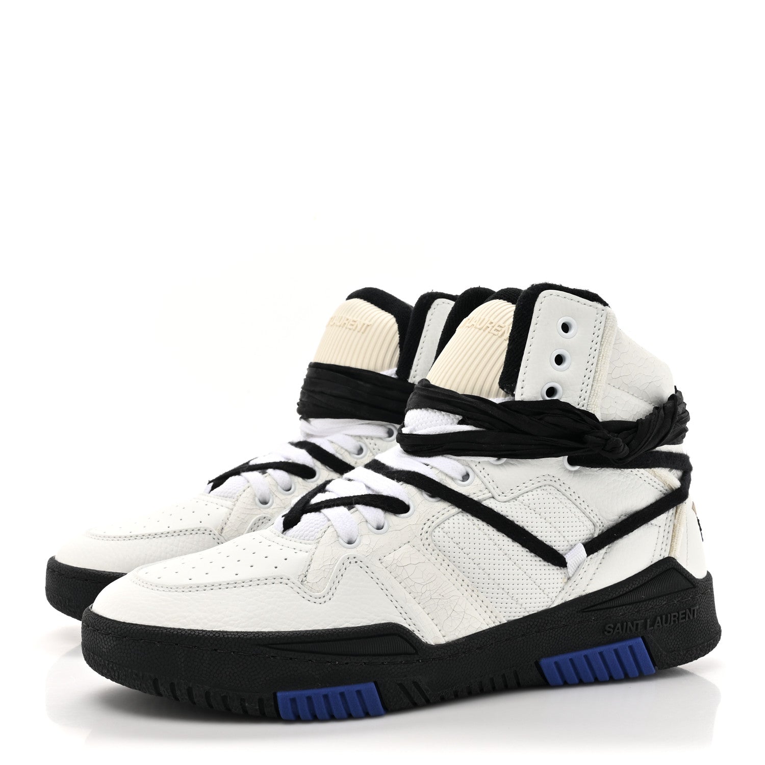 Saint Laurent Calfskin Smith High Top Sneakers 9 White Black 3 of 10