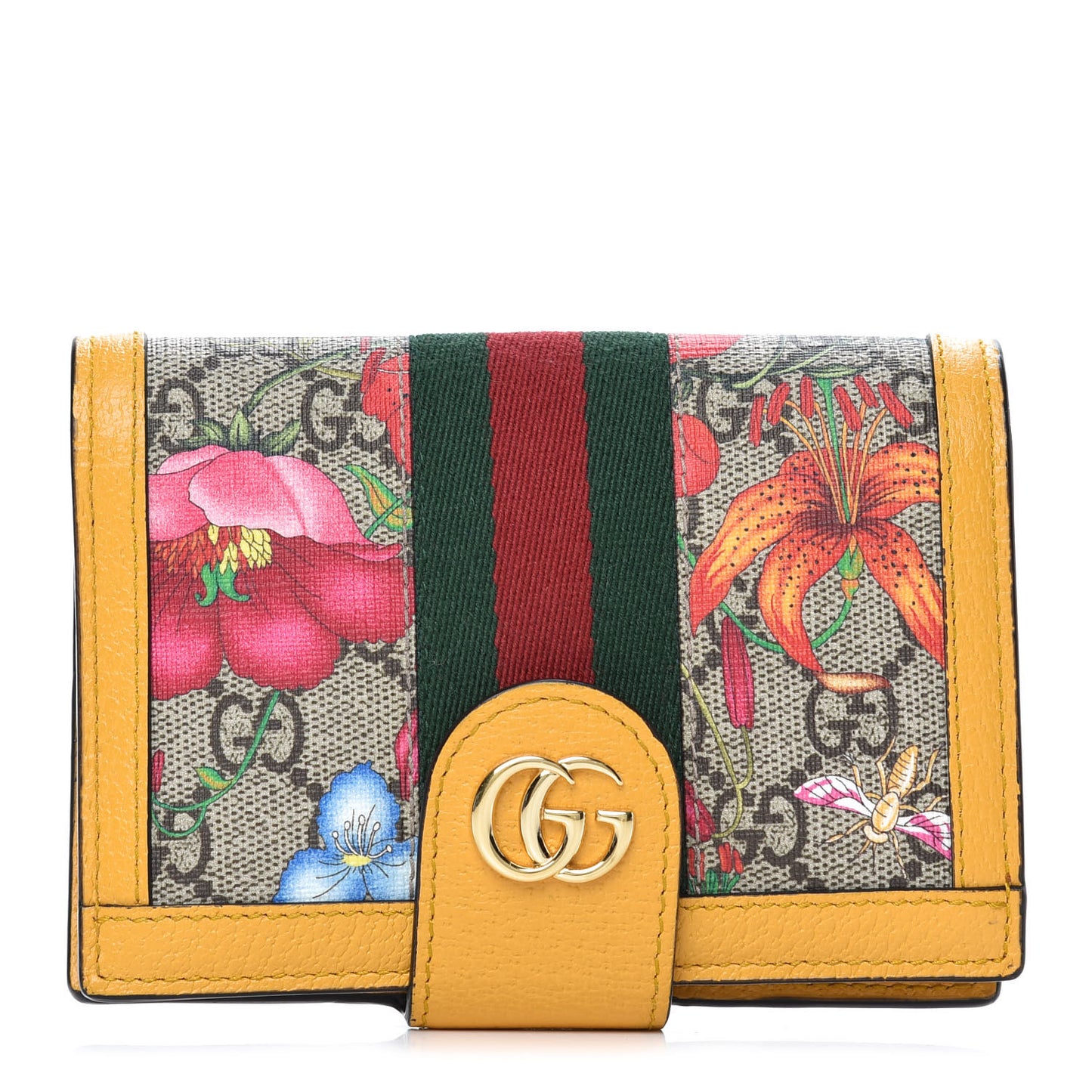 GG Supreme Monogram Flora Web Ophidia Passport Case Beige Multicolor Crop
