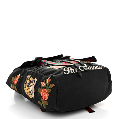Gucci Techno Canvas Web L'Aveugle Par Amour Embroidered Double Buckle Backpack Black 4 of 11