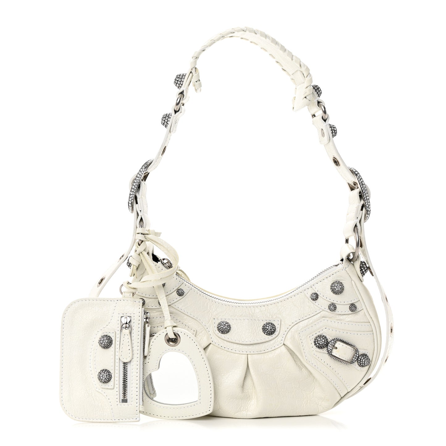 Agneau Arena Crystal Le Cagole Shoulder Bag XS Optic White