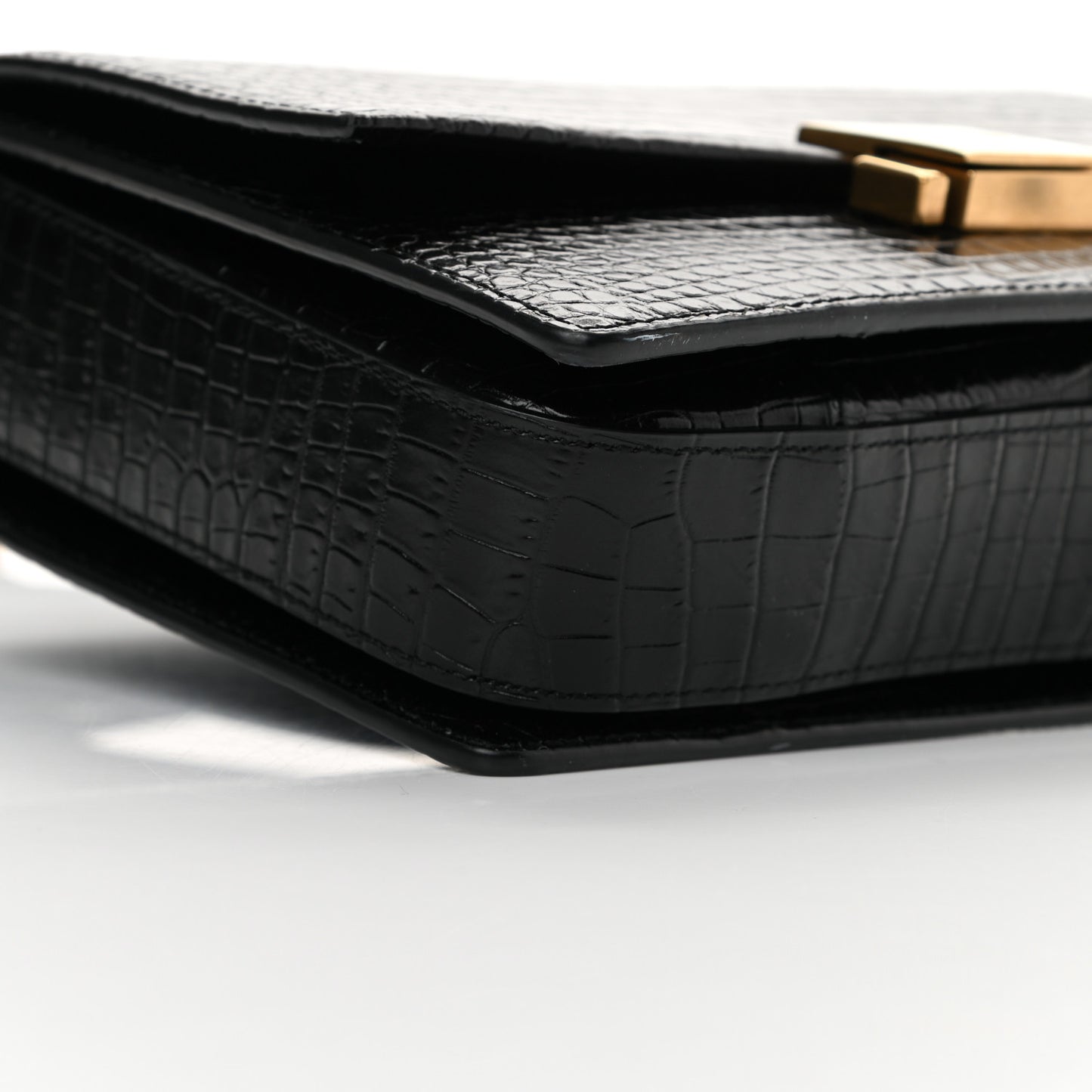 Calfskin Crocodile Embossed Medium Bellechasse Satchel Black