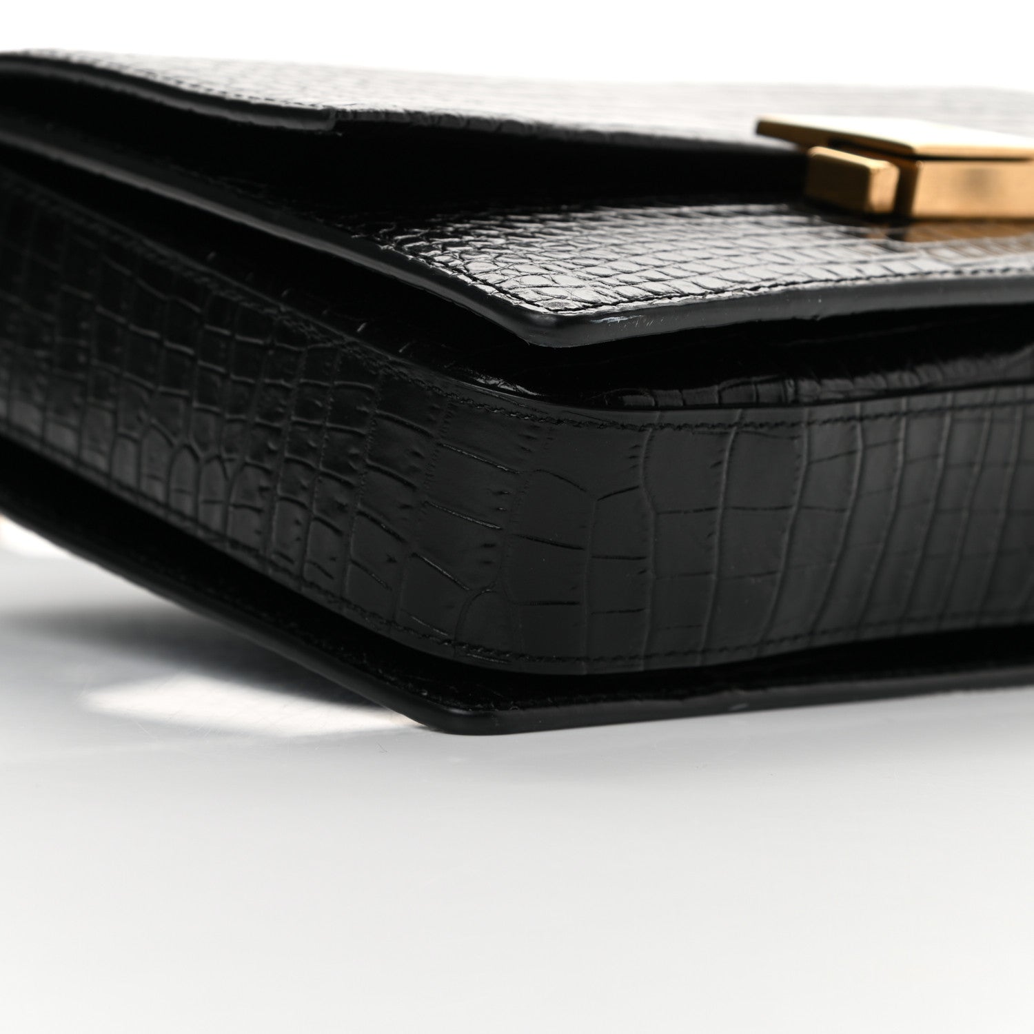 Saint Laurent Calfskin Crocodile Embossed Medium Bellechasse Satchel Black 9 of 12