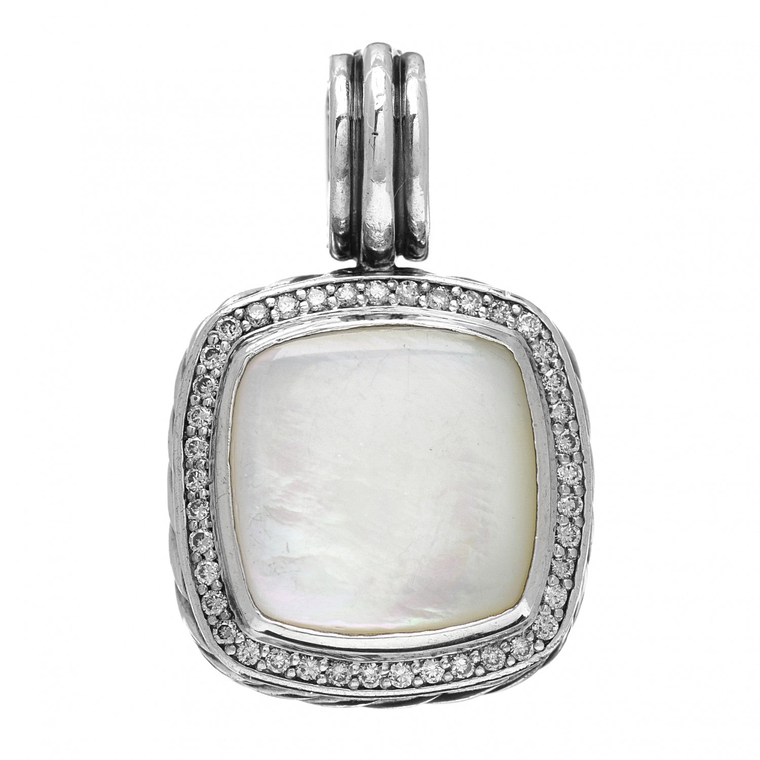 David Yurman Sterling Silver Diamond Mother of Pearl 14mm Albion Enhancer Pendant 1 of 3
