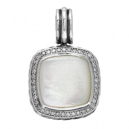 David Yurman Sterling Silver Diamond Mother of Pearl 14mm Albion Enhancer Pendant 1 of 3