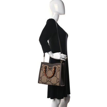 Gucci Monogram Jumbo GG Textured Dollar Calfskin Small Diana Tote Bag Camel Ebony New Acero 2 of 12