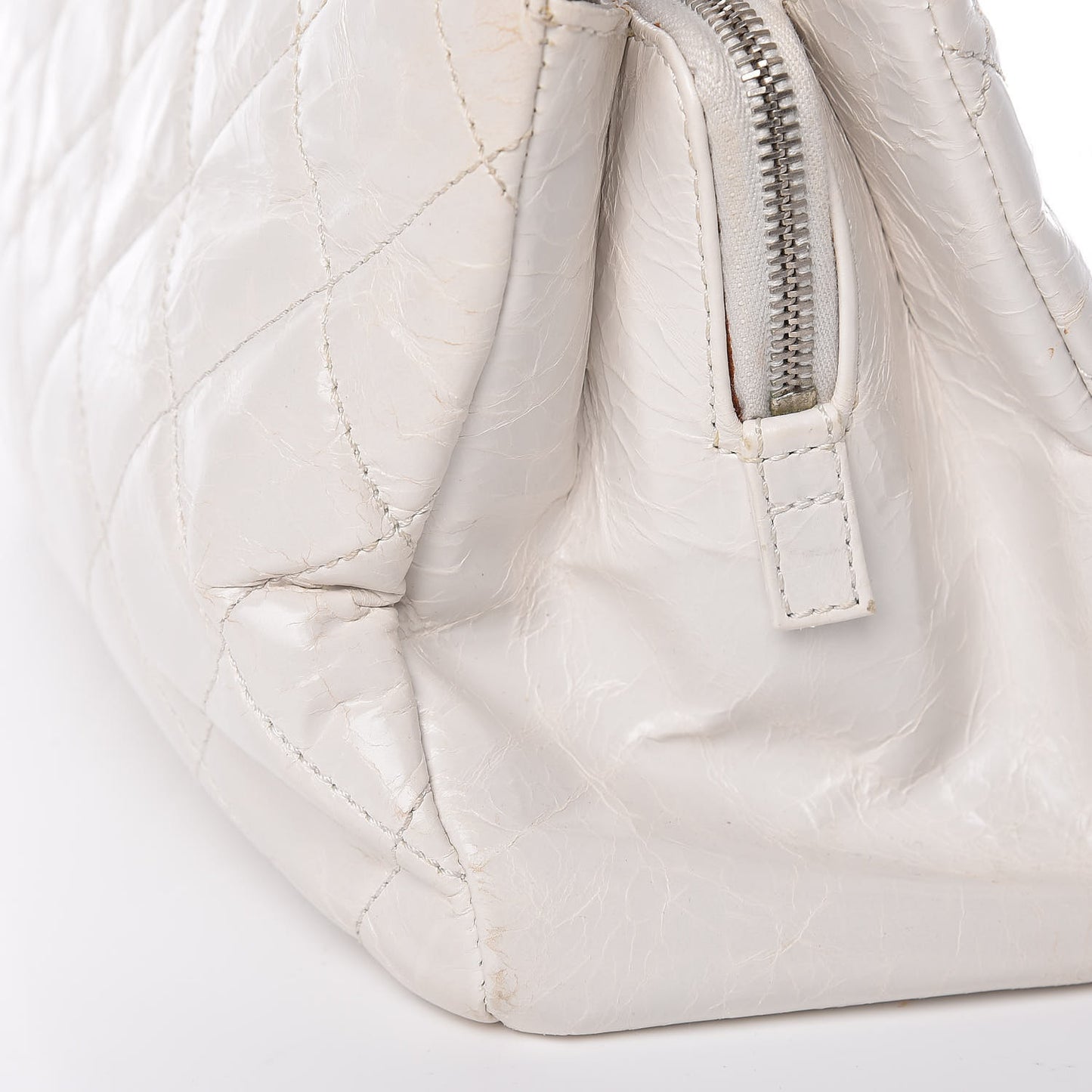 Glazed Crackled Calfskin Small Reissue Tote White