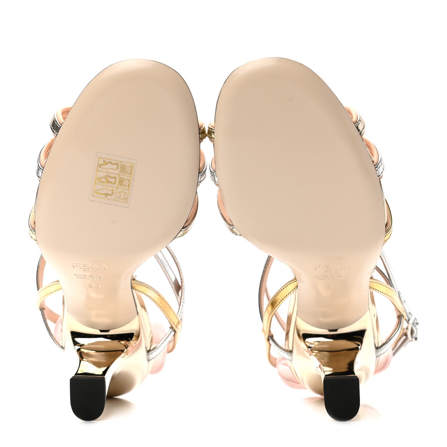 Fendi Metallic Colibri 85mm Strappy Sandals 38 Gold Silver 5 of 7