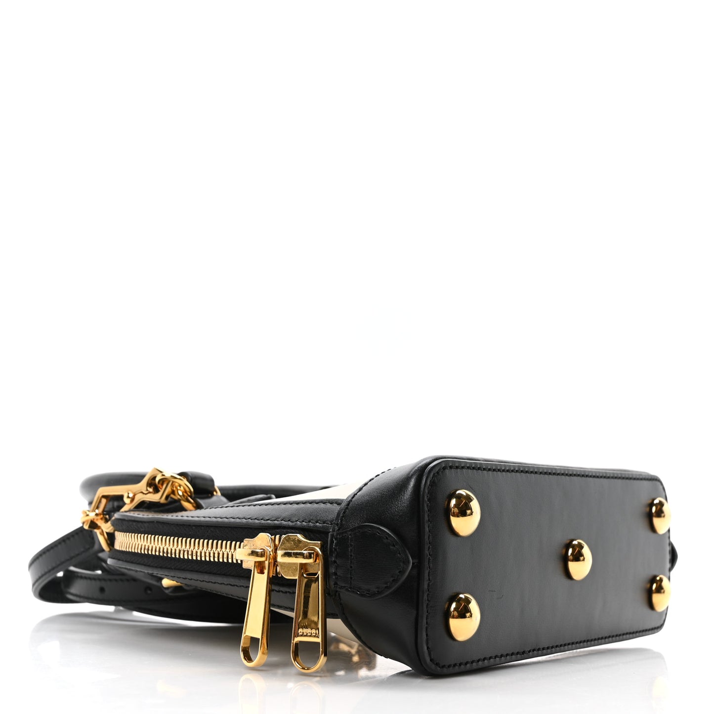 Boarded Plutone Calfskin Bi-Color Mini Horsebit 1955 Top Handle Bag Mystic White Black