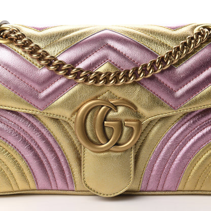 Gucci Metallic Calfskin Matelasse Small GG Marmont Shoulder Bag Gold Pink 11 of 12