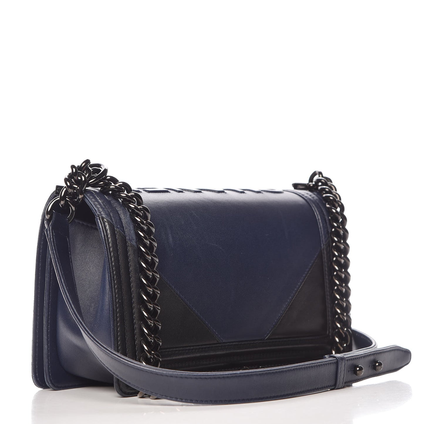 Calfskin Medium Bi-Color Boy Flap Black Dark Navy