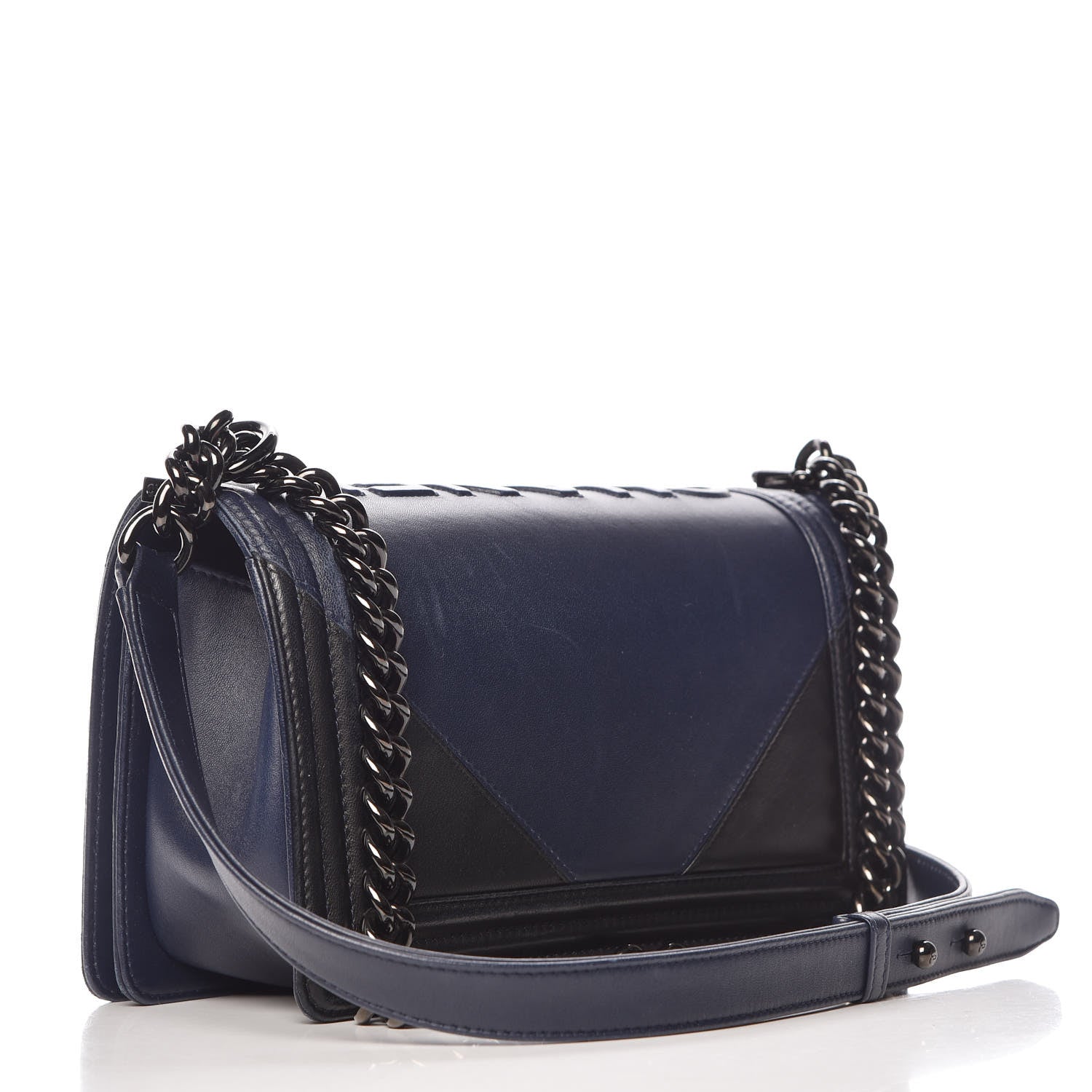 Chanel Calfskin Medium Bi-Color Boy Flap Black Dark Navy 3 of 14